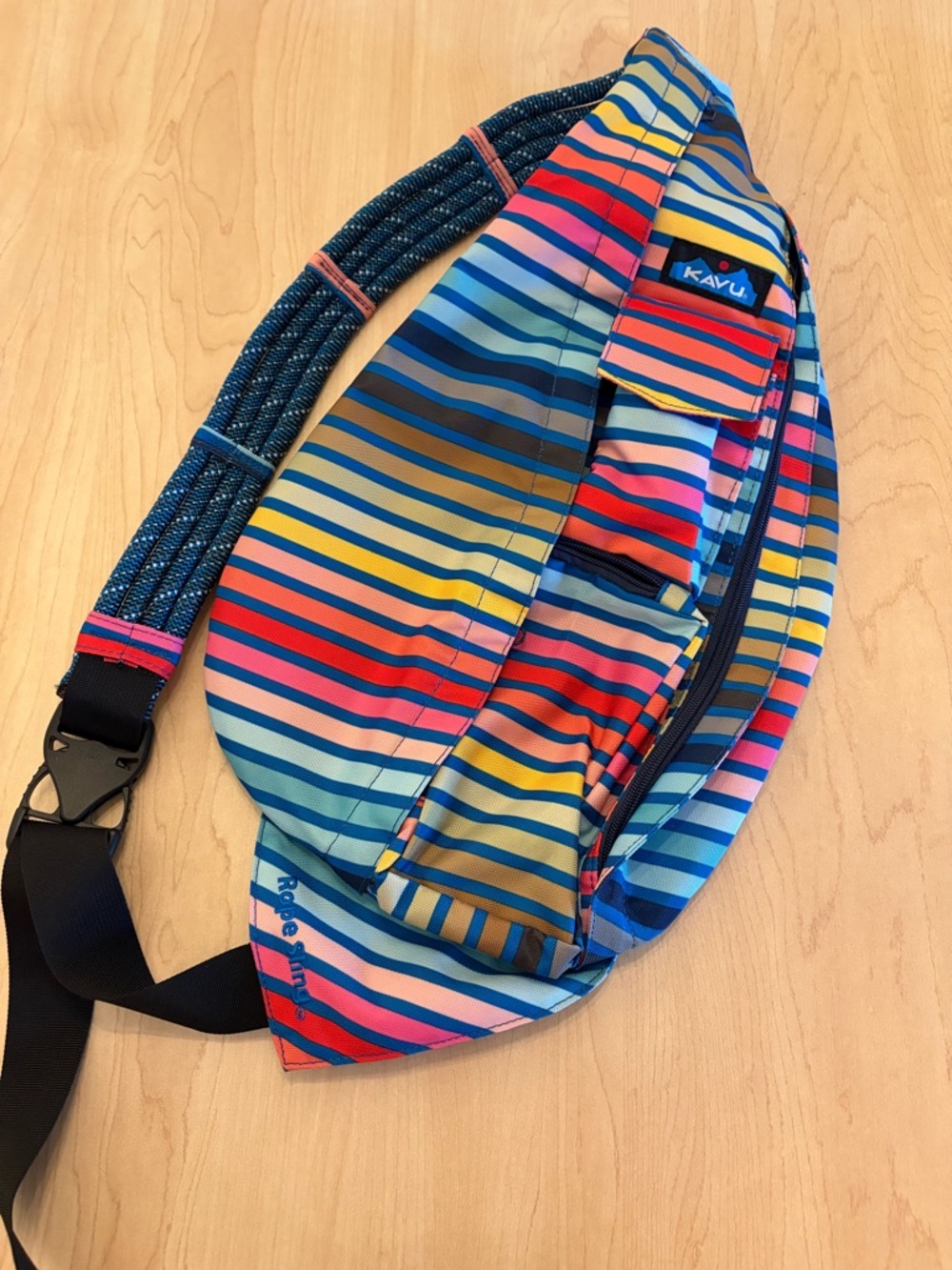 Kavu Multicolor Striped Sling Pack in Blue, Yellow, Red - Picture 3 of 3